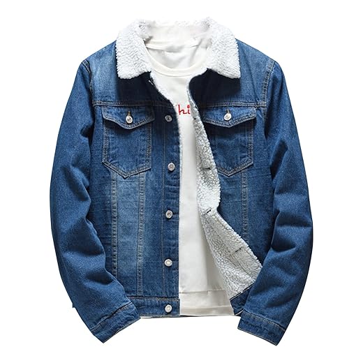 Jaqueta jeans masculina forrada com lã, cardigã de botão, casaco térmico quente