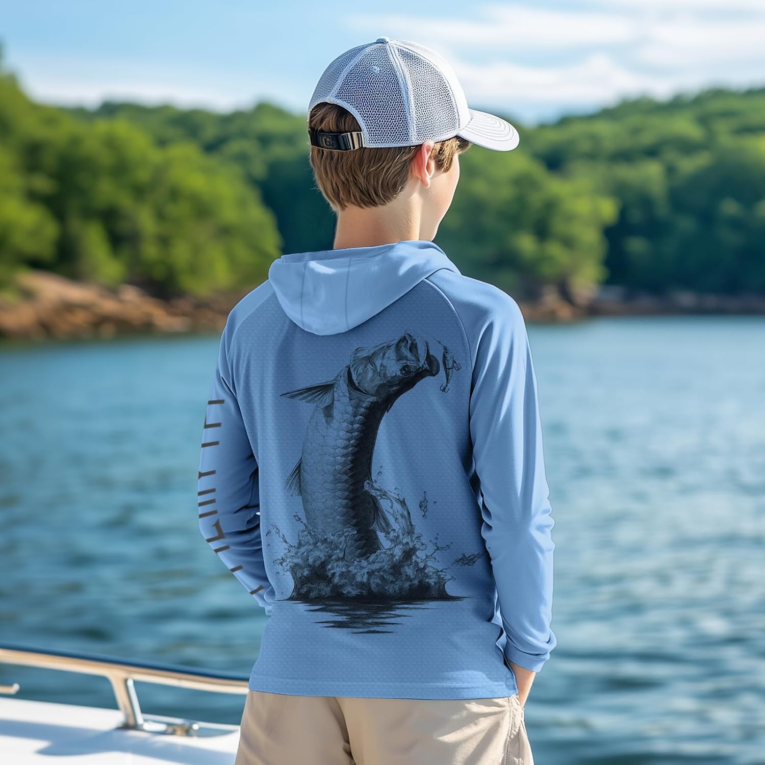 Palmyth Boys Fishing Shirt Youth Hoodie UPF 50+ Sun Protection Long Sleeve Hooded Shirts - Image 2