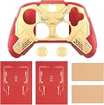 PlayVital Stellar Mecha Silicone Cover Skin pour Xbox Series Contrôleur X/S, protecteur antidérapant avec poignées de pouce & Sticker pour contrôleur sans fil Xbox Core - Rouge Crimson & Jaune de fer