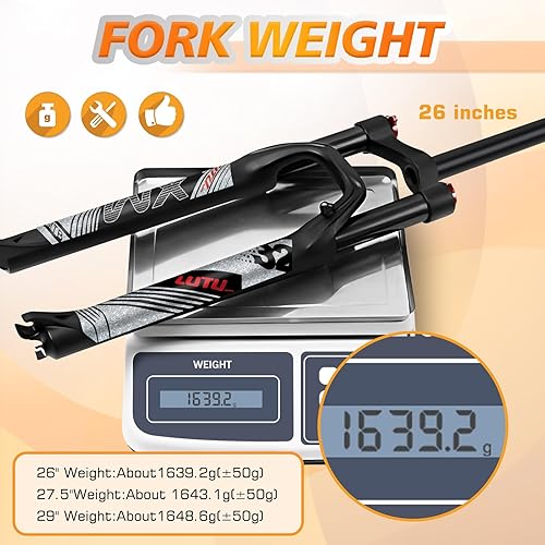 Miniatura 7 de Horquilla de suspensión BUCKLOS para bicicleta de montaña de 2627.529, tubo recto de ajuste de rebote de 1.126 in QR 0.354 in de viaje, bloqueo