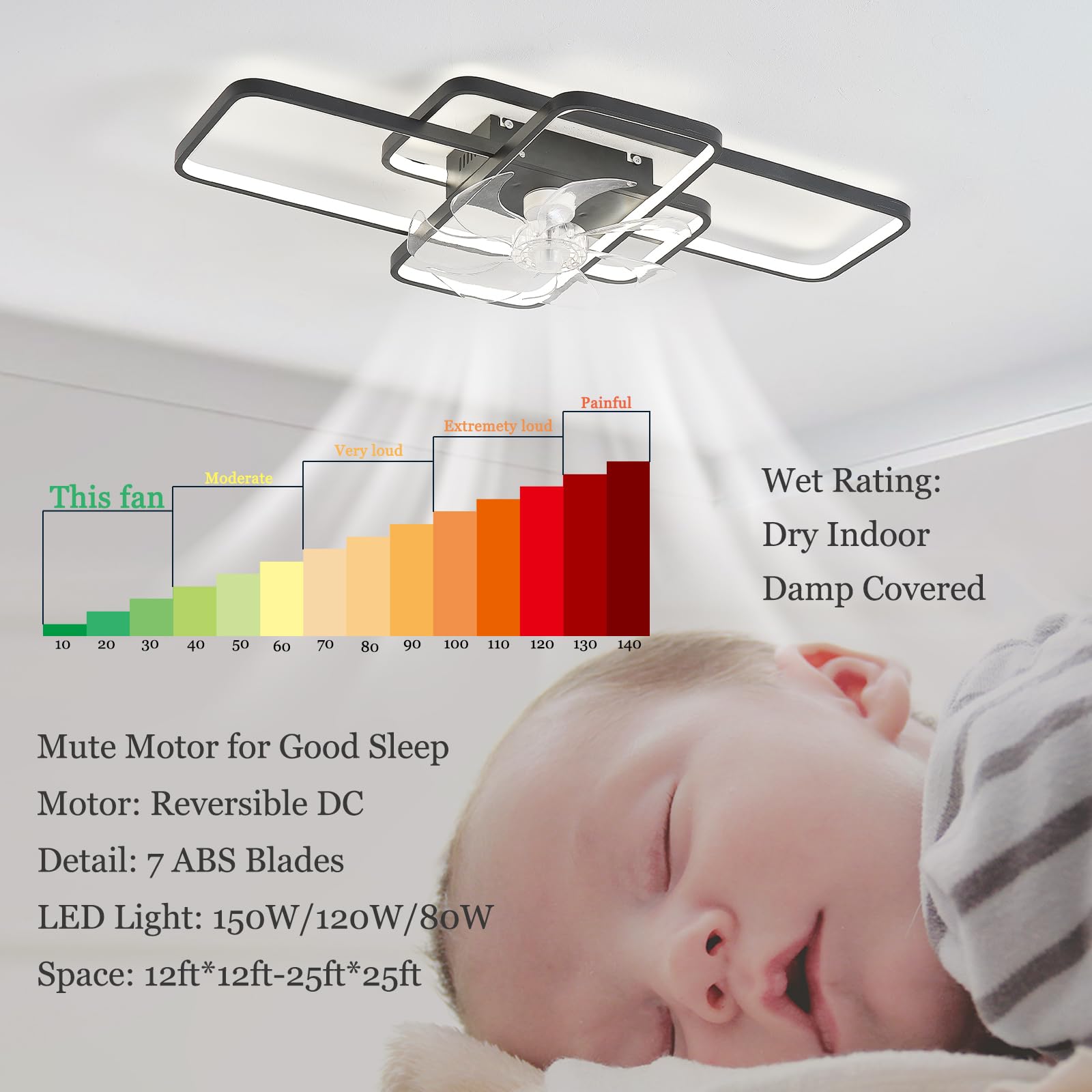 Prostokątna Lampa Sufitowa Z Wentylatorem Odwracalna Cicha Lampa Sufitowa Do Sypialni Z Wentylatorem Z Pilotem Ściemniacz APP Timer Salon Wentylator Sufitowy Z Oświetleniem Nowoczesny LED-Black||103cm