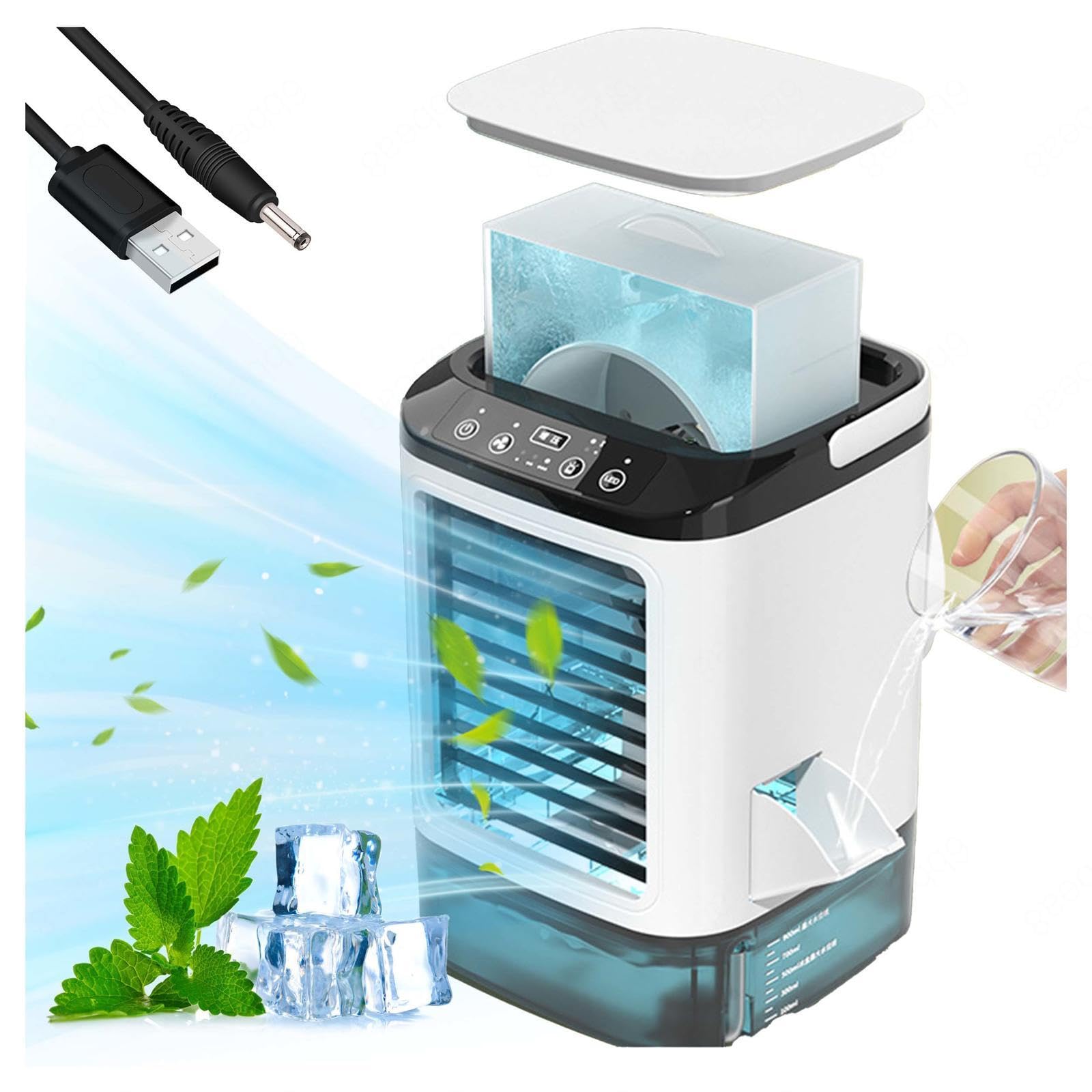 HBDSMLPL With Ice Box Ice Fan, Ice Fan 3 Speeds and 7-Color LED Cryo Cooler Portable AC Air Conditioner for Bedroom