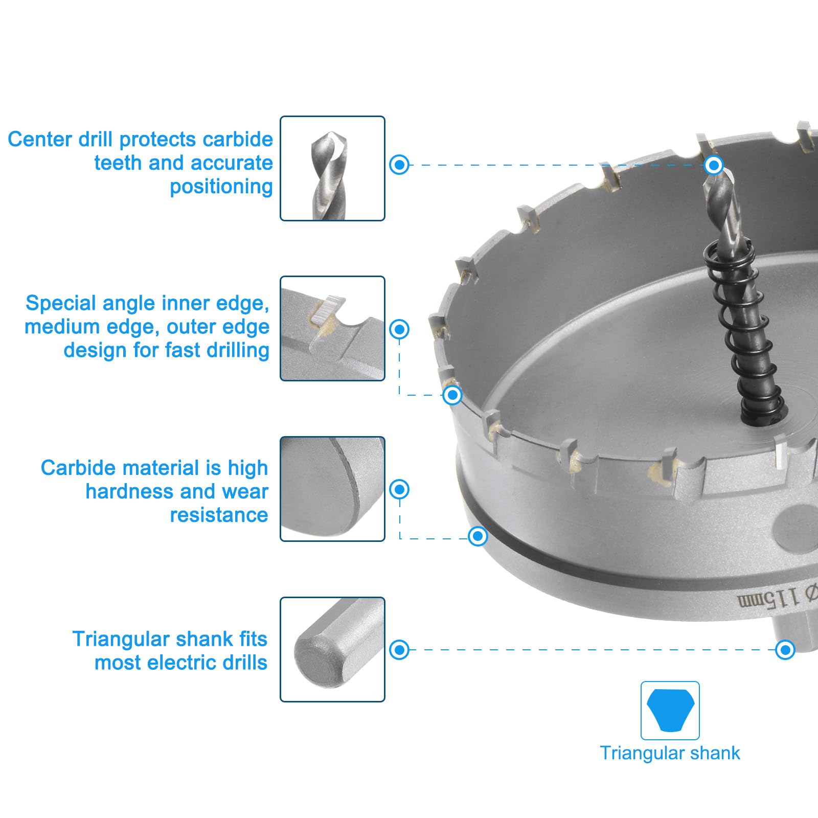 QUARKZMAN 2 szt. otwornica do metalu Tct z węglika 115 mm / 4,5" 120 mm / 4,7" do stali nierdzewnej, metalu, stopu aluminium, miedzi, mosiądzu, tworzyw sztucznych