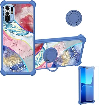 jioeuinly Case Compatible for Qoobex qphone 2024 6.5 Phone Case Cover [with Tempered Glass Screen Protector][Hard PC + Soft Silicone][Ring Support] [Colorful Reflect Light] IMDL-SSS