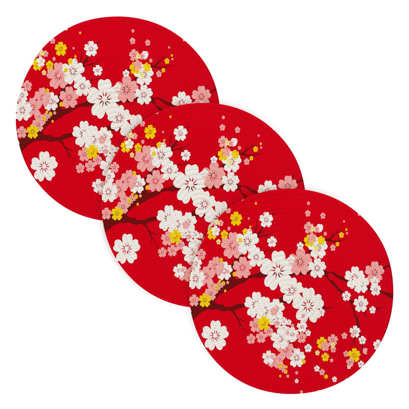 ALAZA Topflappen-Set mit japanischem Sakura-Baum, Kirschblüte, Baumwolle, Hot Topflappen, Bauernhaus-Untersetzer, 3er-Set, heiße Pads, heiße Matten für Küchentheke, dekorative37