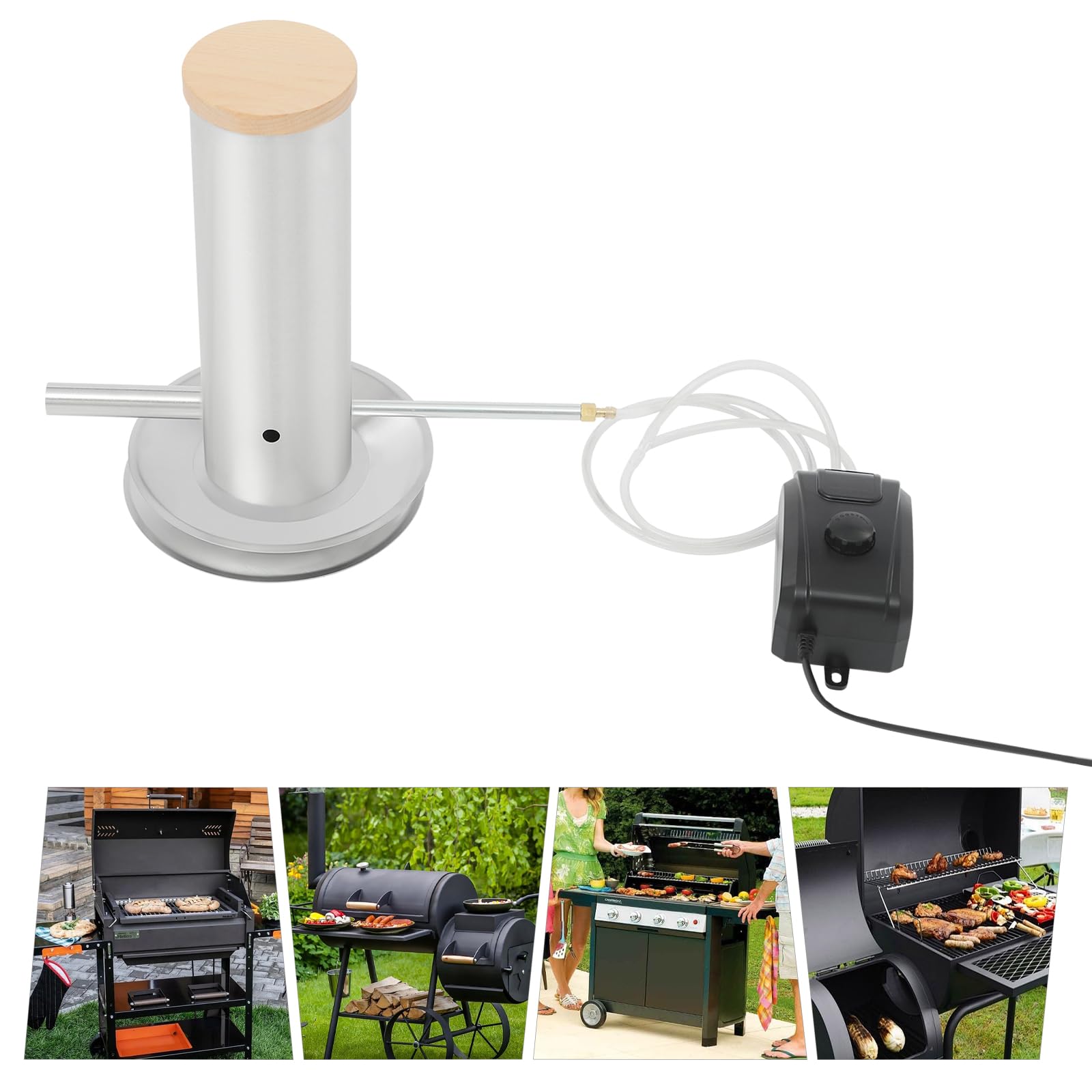 Generatore elettrico di fumo freddo da 1,7 l, in acciaio inox con coperchio in legno, generatore di fumo a freddo portatile con pompa ad aria, generatore di fumo per fumare pesce, carne, formaggio