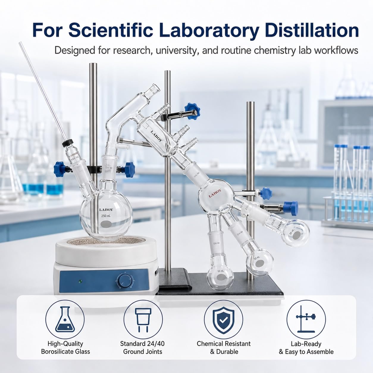 Laboy cristal cristalería de laboratorio de química destilación Kit 24/40 destila appratus