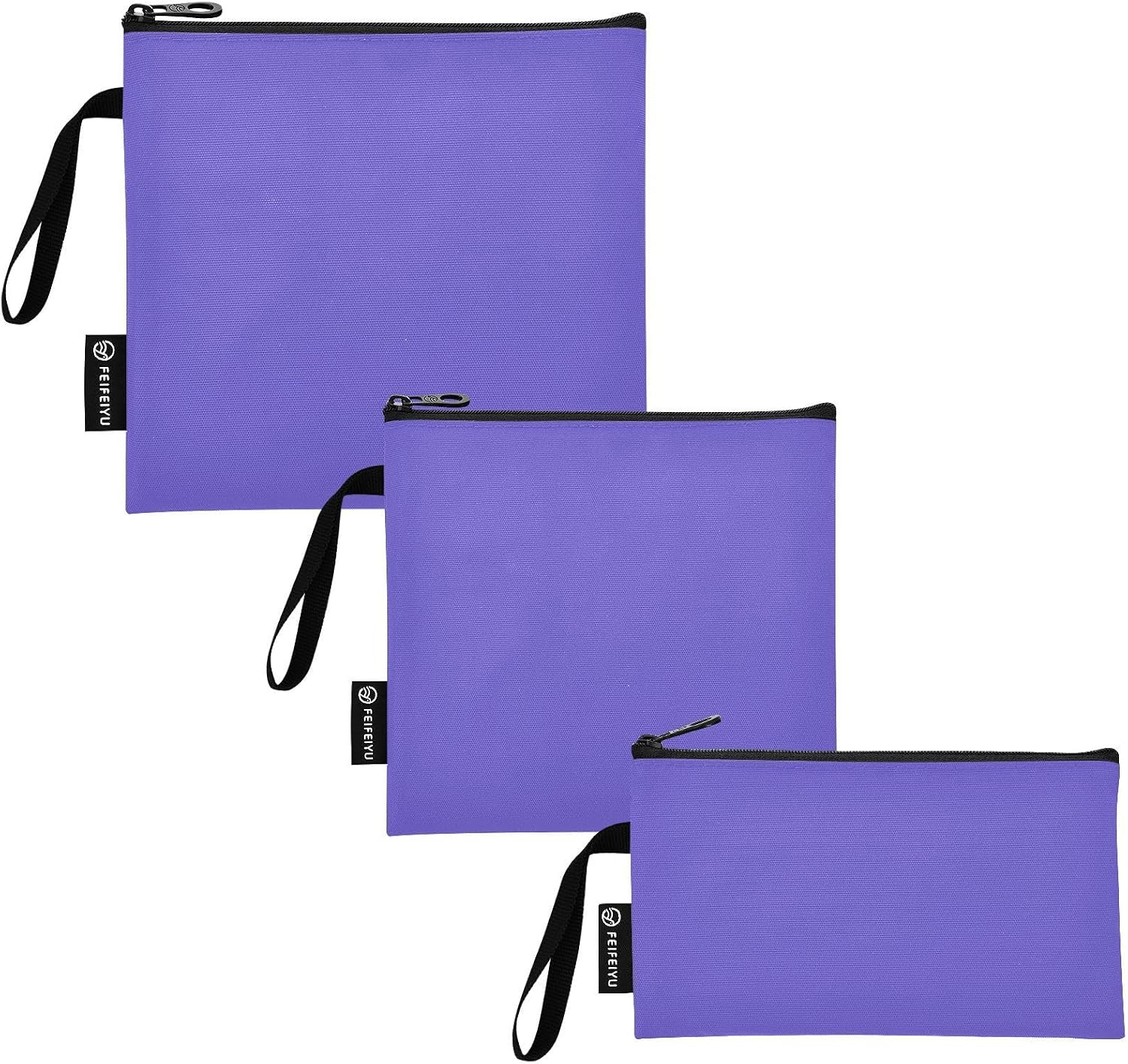 Slate Blue Reusable Sandwich Snack Bags Washable Fabric Food Storage Bags with Zipper for School Travel Work Office (3 Pack: S/M/L)
