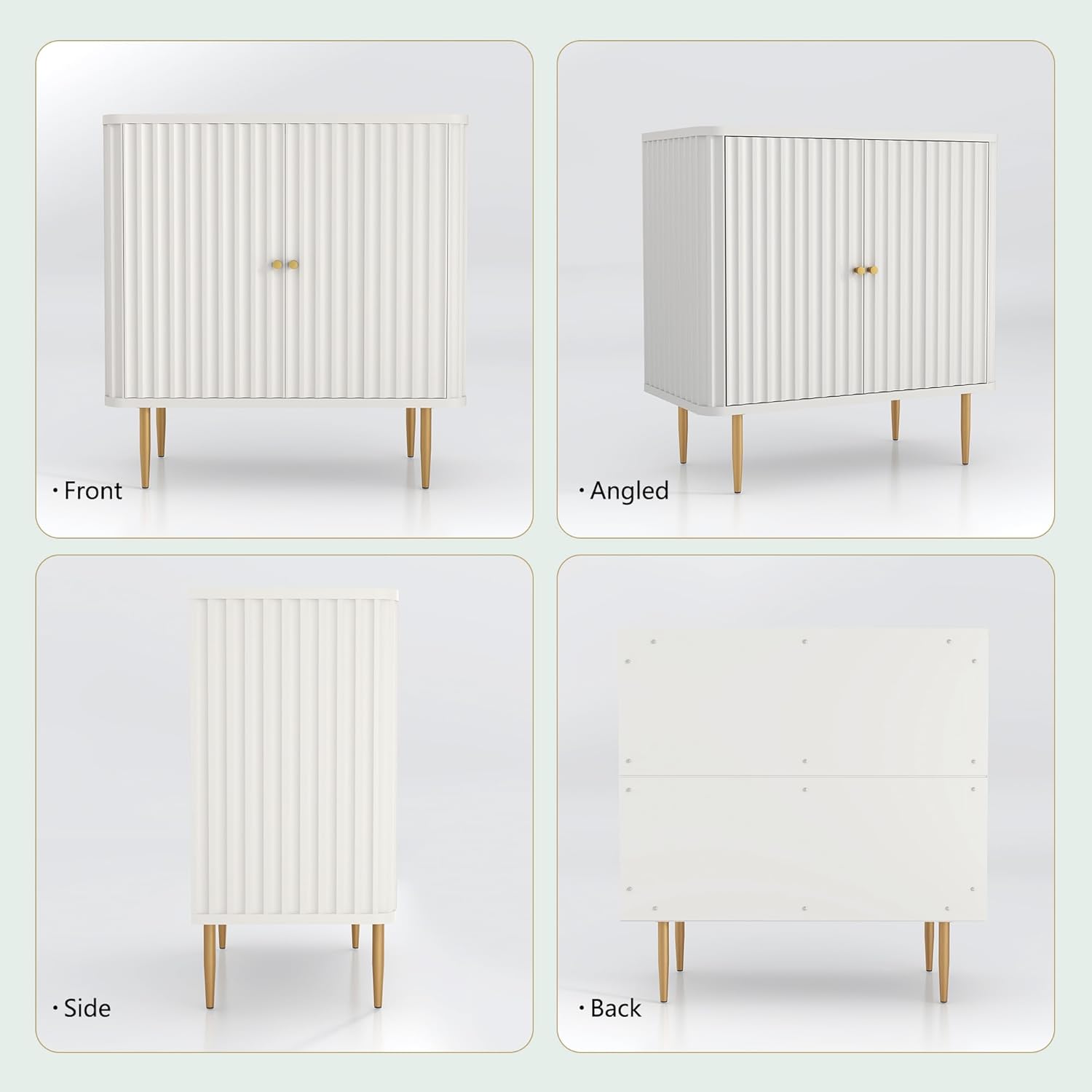 HLR Sideboard Buffet Cabinet with Fluted Texture, White Accent Cabinet with 2 Doors, Modern Credenza Storage for Kitchen Living Room, Entryway (White, 1Piece)