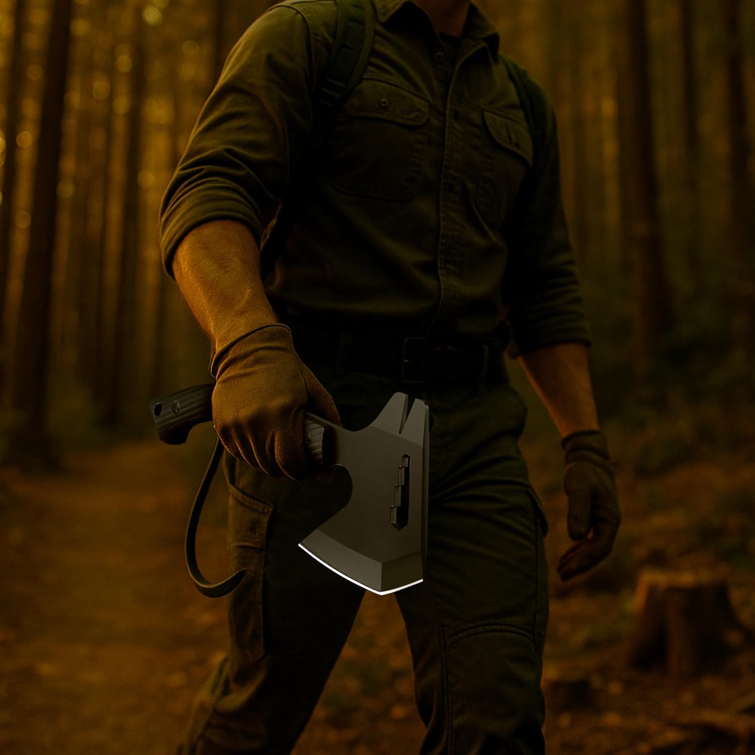 Grumpy Bear Tactical Axe Sickle Set, Survival Axe, Sharp Tomahawk with Sheath, Portable Tomahawk, Durable Survival Hatchet for Emergency, Hiking and Camping, for Men Women