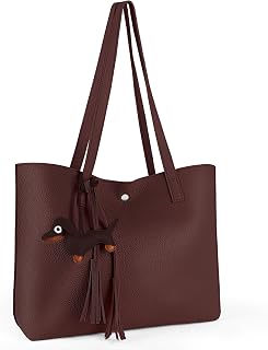 Women Faux Leather Tote Shoulder Bag, Large Capacity Tassel Handbag