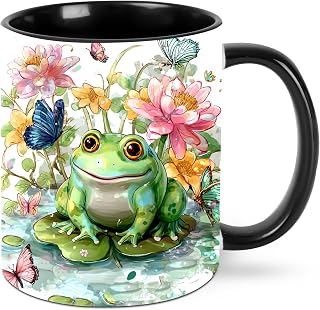 FyLybois Frog Coffee Mug for Women Men Ceramic Tea Cup 11 Ounce Novelty Mugs Drinking Water Cups for Home Office Travel
