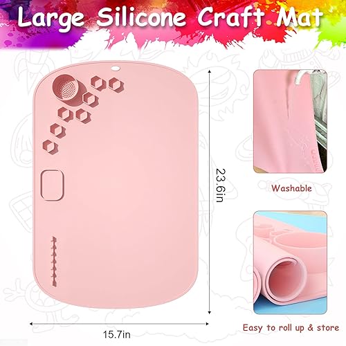 Miniatura 3 de Tapete de silicona para manualidades, 24 x 16 pulgadas, tapete de pintura de silicona antiadherente plegable con separadores de pintura y soporte