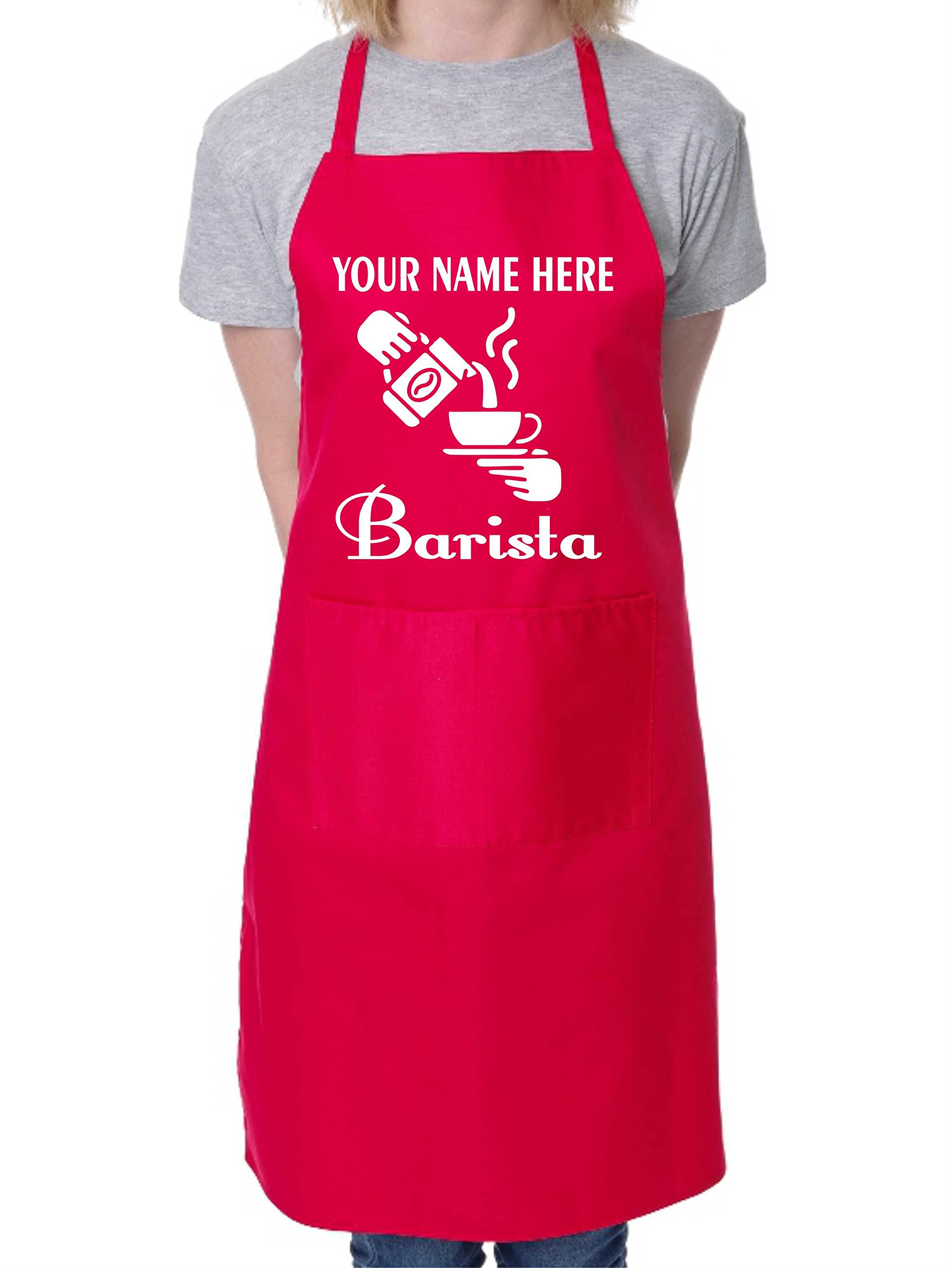 Print4u Unisex Red Personalised Apron Barista Add Your Name Here Coffee Shop