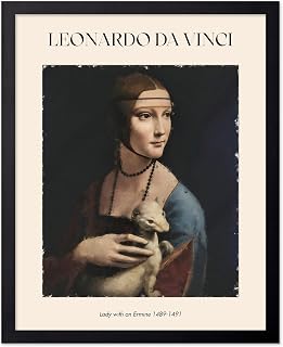 Poster Master Da Vinci Poster - Lady with an Ermine Print - Baroque Art - Italian Renaissance Art - Portrait Art - Noblewoman Art - Aesthetic Living Room or Office Wall Decor, 8x10 Black Framed