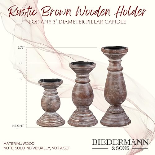 Miniatura 2 de Biedermann & Sons Portavelas de pilar de madera, marrón, 6 pulgadas de alto, se adapta a velas de pilar de 3 pulgadas