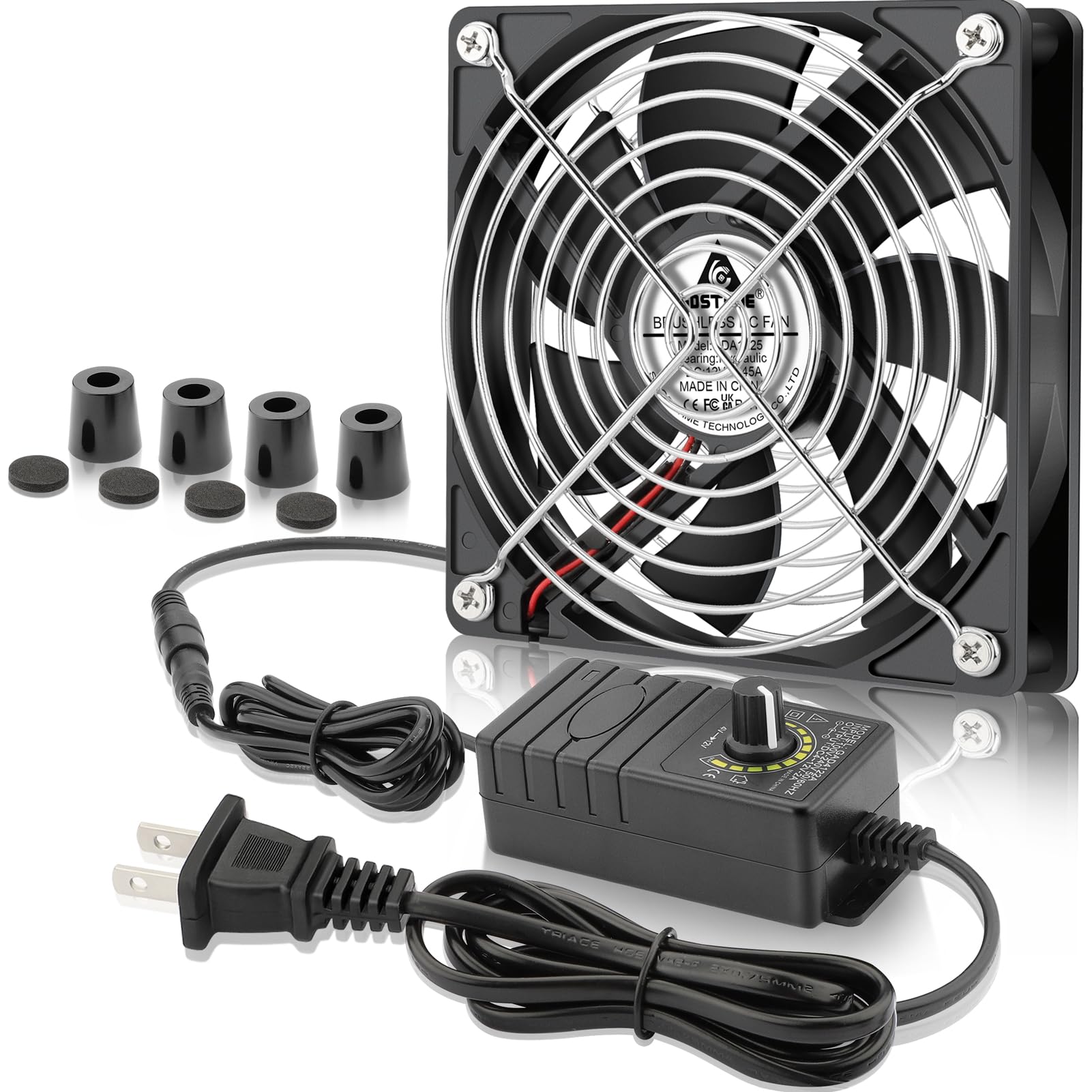GDSTIME 120mm AC 110V 220V DC 12V Powered Fan with Speed Control, for Receiver Amplifier DVR Playstation Xbox Component Cooling