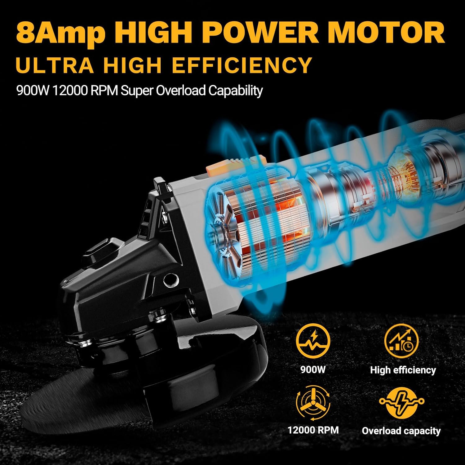 8-Amp Angle Grinder: DEKOPRO 4-1/2 inch Electric Corded Grinder Power Tools with Grinding and Cutting Wheels, Auxiliary Handle and Wrench for Cutting, Polishing and Grinding
