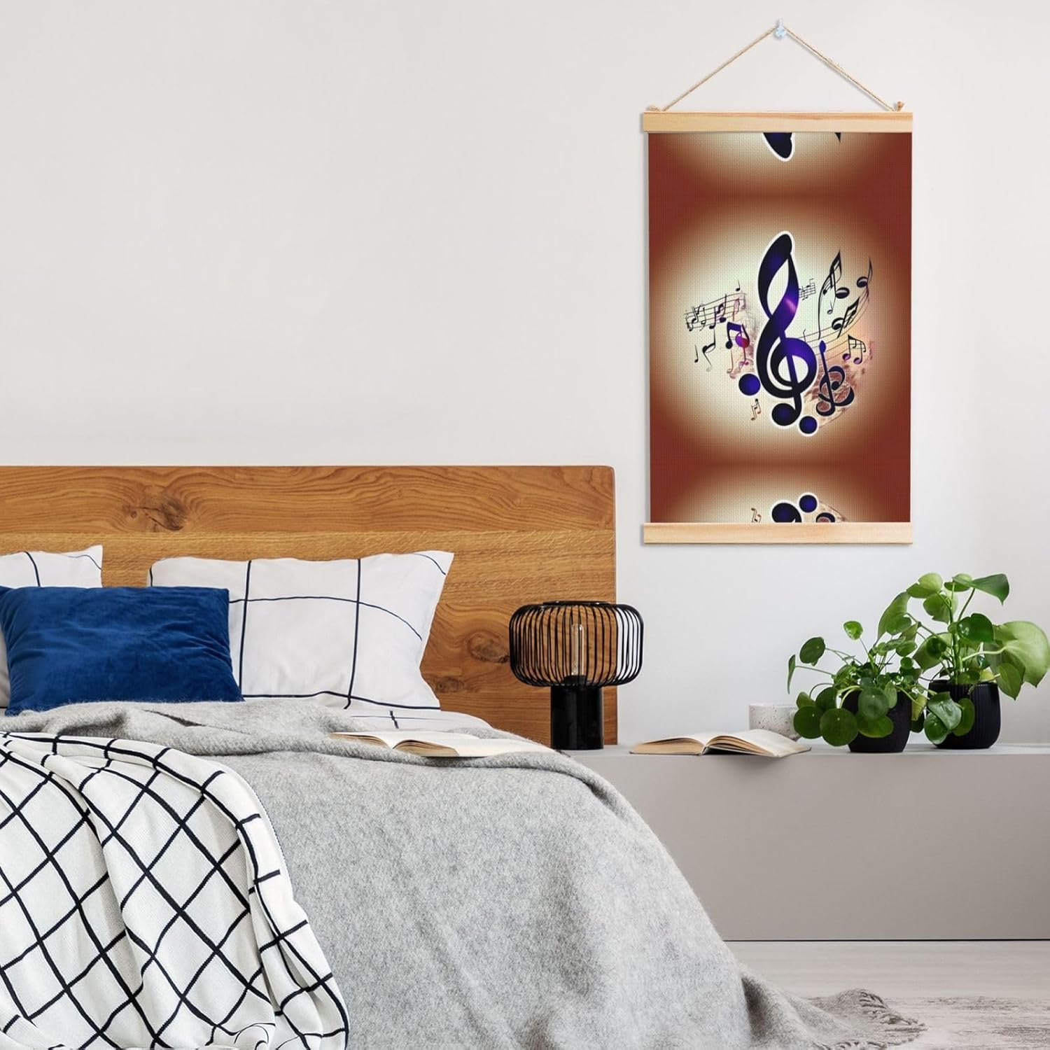 Purple Music Notes Print Poster Hanger,Hanging Poster, Poster Frame,Wood Poster Hanger, For Wall Hanging