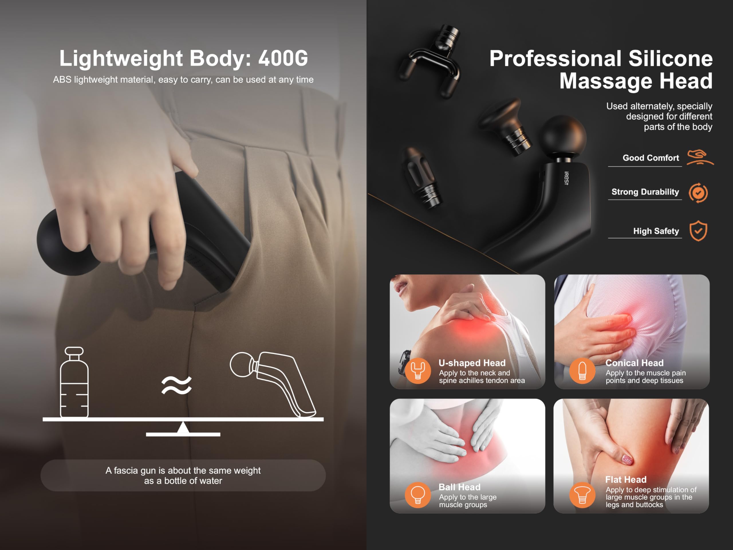 Massagepistole, Muskel-Percussionsmassagegerät mit Intelligenter Modus, 5 Schwingstufen & 4 Silikonmassageköpfen, 15W Leistungsstark für Muskelentspannung (Schwarz)
