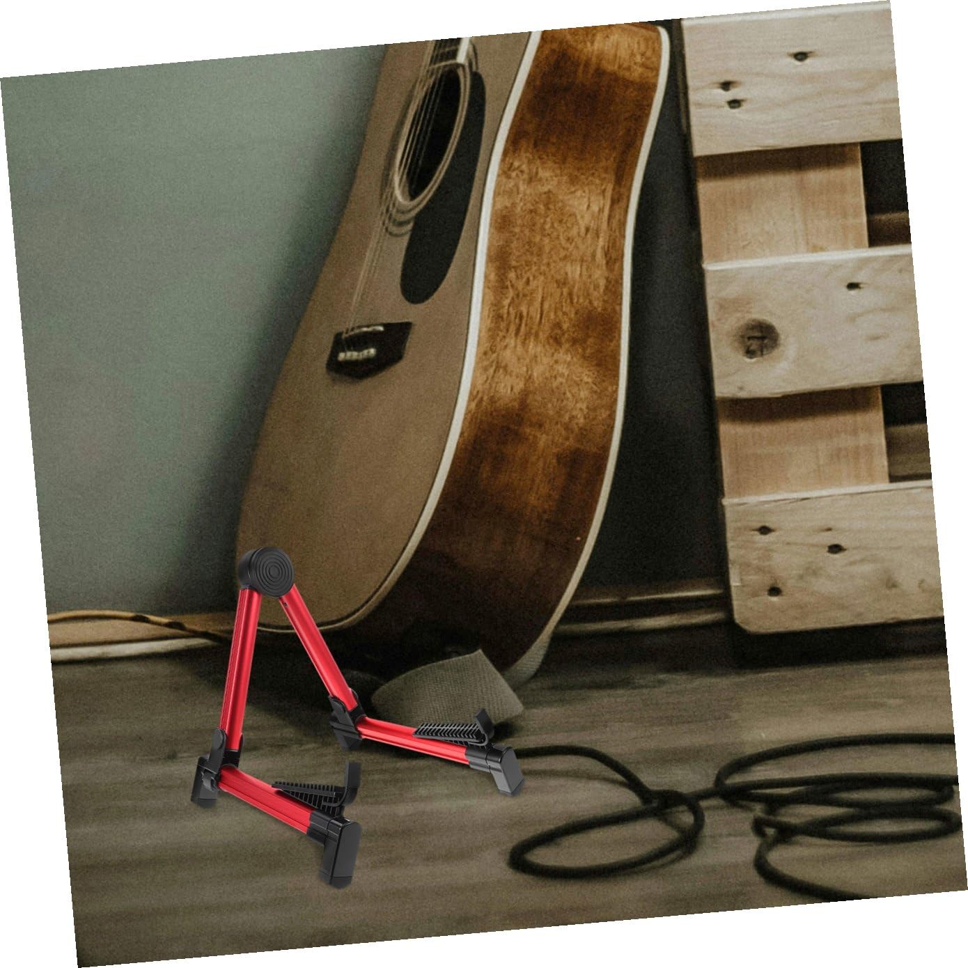 Supporto per Chitarra e Zhongruan da Terra Pieghevole, Lega di Alluminio e Silicone, Stabile per Uso Domestico, Colore Rosso