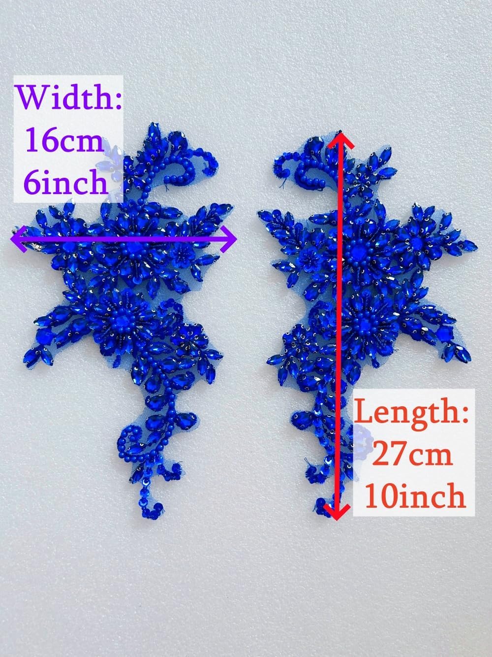 Sewing Costumes Lace Patches and Appliques Designer DIY Bodice Chest Decoration Ornament with Glass Acrylic Crystals Rhinestones for Sew on Wedding Dress Elegant Clothing Prom (Royal Blue)