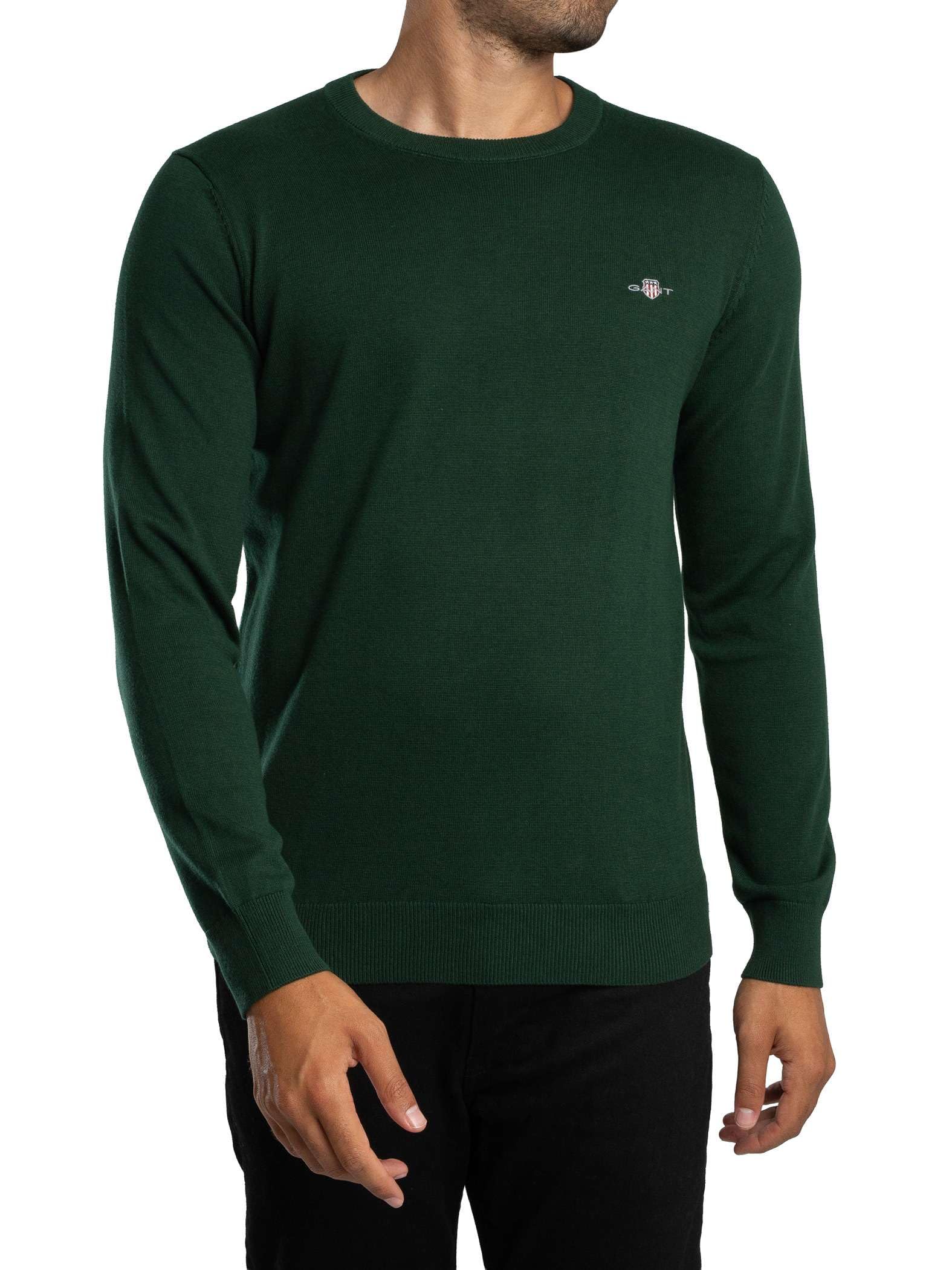 Gant Men's Tartan Green Classic Cotton C-Neck Pullover, Xxl