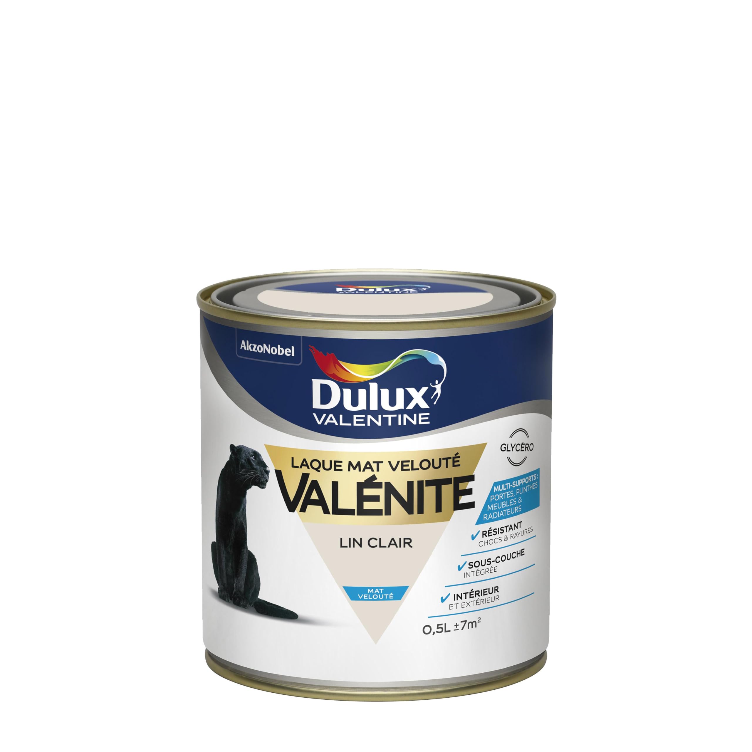 Dulux Valentine Peinture Laque Valénite Glycéro multisupport intérieur-extérieur – Grande résistance pour boiseries et ferronneries - aspect Mat Lin Clair 0,5 L - 5296818
