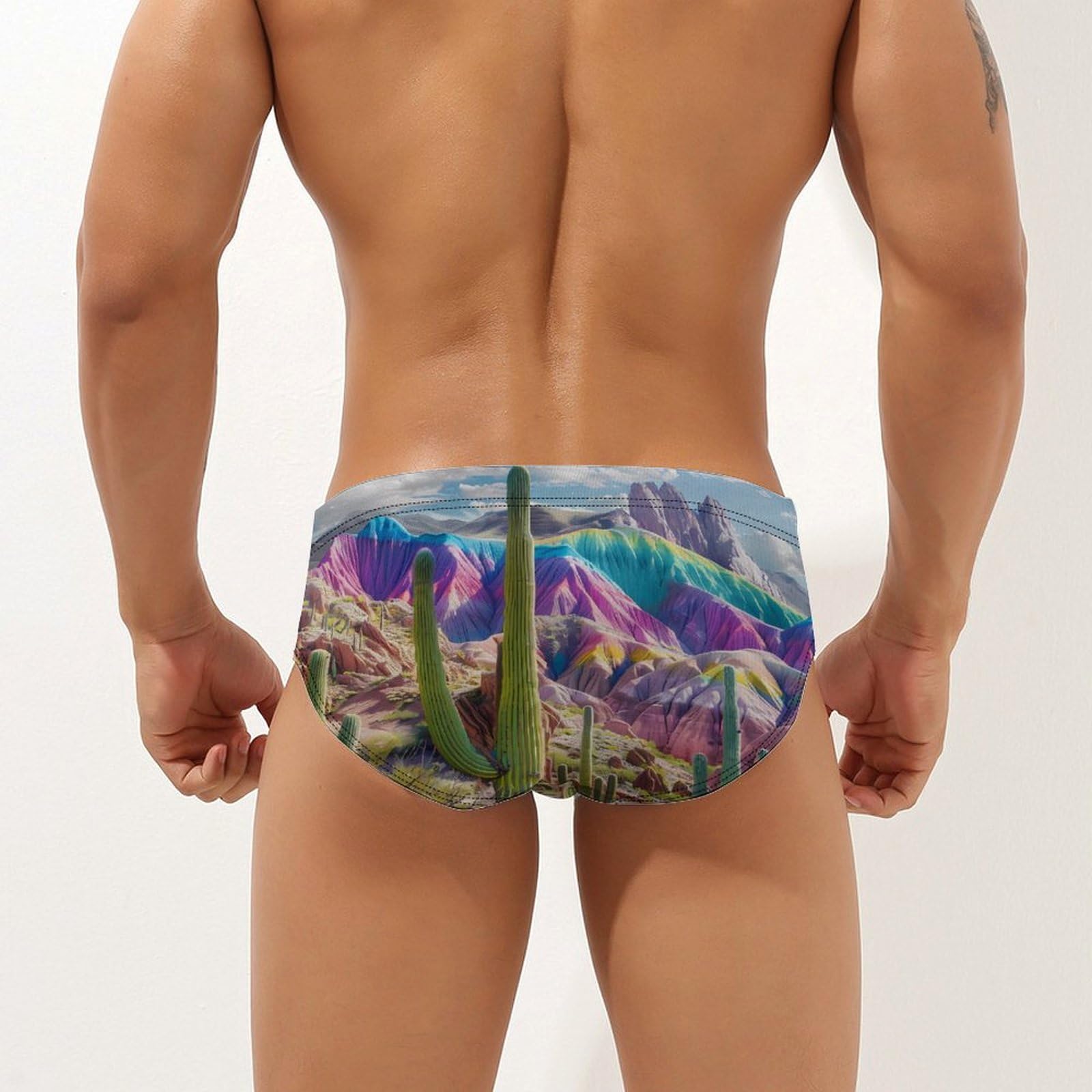 Beautiful Cactus in Arizona Mens Swim Briefs Bikini Swimwear Print Beach Shorts Sexy Swimsuit 2XL