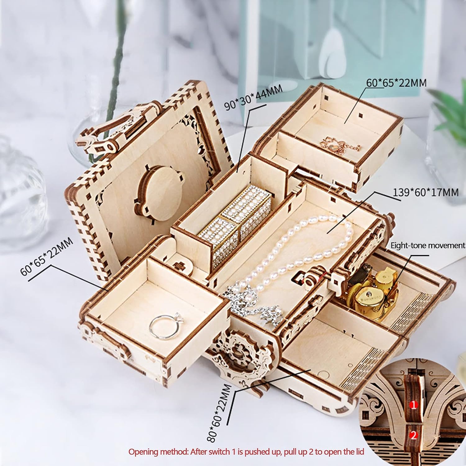 Jewelry Box DIY Hand-Assembled Jewellery Box Music Box Display Storage Case Large Capacity Necklace Bracelets Box Watch Storage Oganizer image 3