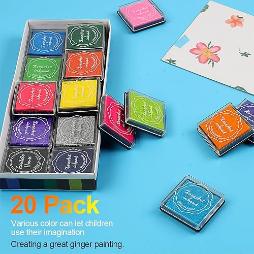Miniatura 4 de XoreArt Almohadillas de tinta lavables para los dedos, no tóxicas, 20 colores DIY Rainbow Craft almohadillas de tinta para sellos de goma, papel,