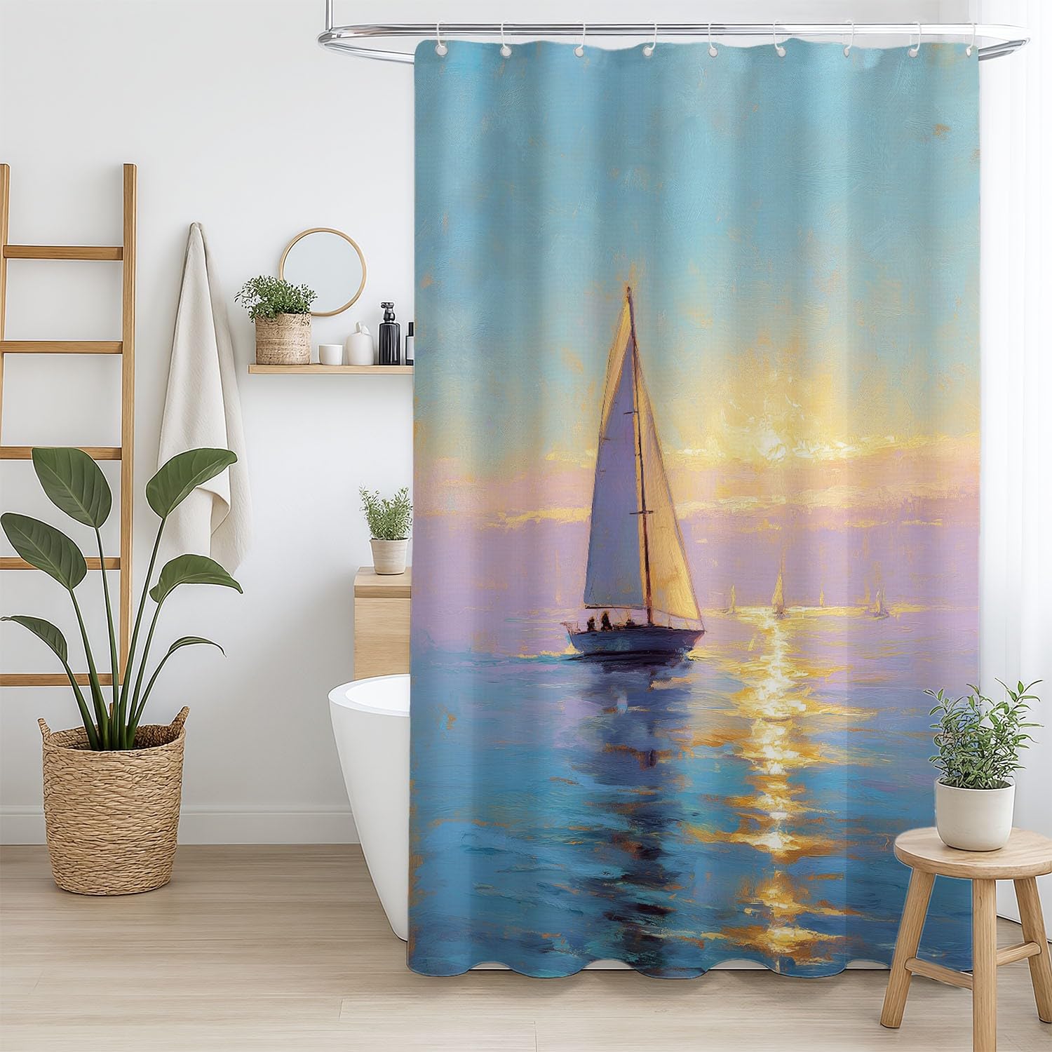 Generisch Zasłona prysznicowa 200 x 200 cm, zestaw 1 szt., miękka mikrofibra, wodoszczelna i odporna na pleśń, nadaje się do prania, do łazienki i wanny, z oczkami i haczykami, niebieska, ocean