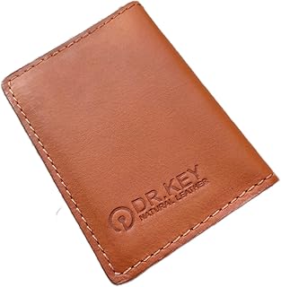 محفظة بطاقات من الجلد الطبيعي ثنائية الطبقات قابلة للطي بلون واحد دكتور كي لون جملي 2007 بني فاتح 7*10.5 للبالغين الجنسين