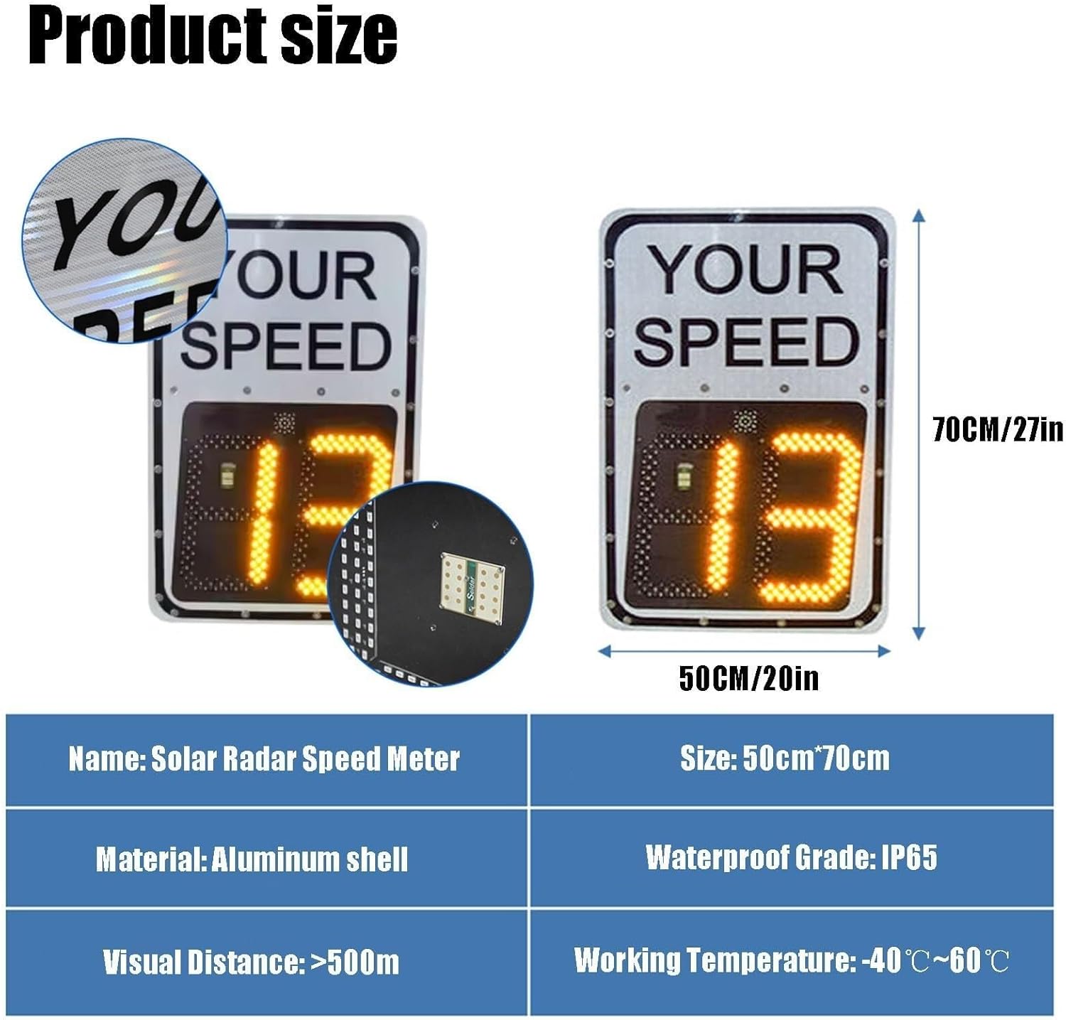 LED Radar Feedback Sign Traffic Warning Board Speed Display, Solar Limit