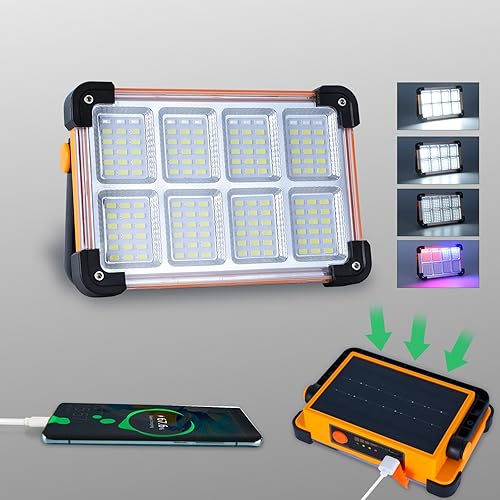 Multifunción 10000LM luz de trabajo recargable solar 144 LED luz de inundación portátil con soporte giratorio 4 modos impermeable LED luz de trabajo