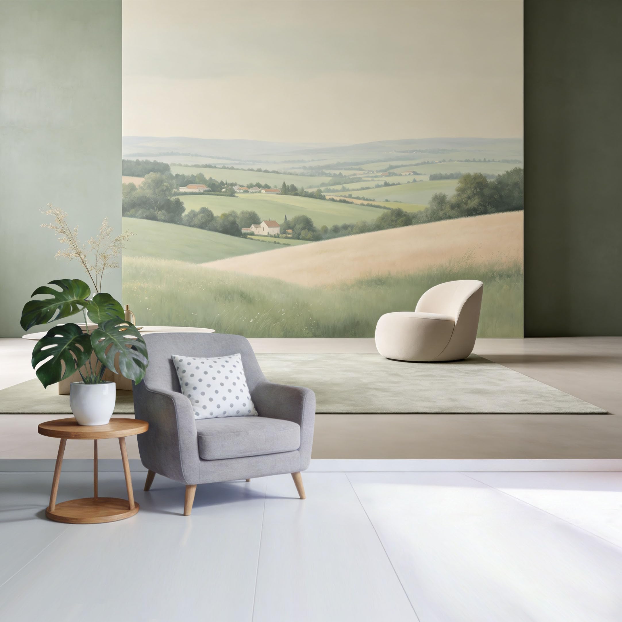 Custom Size Wall Mural Serene Countryside Landscape Rolling Hills Pastoral Fields Soft Horizon Minimalist Style SelfAdhesive Wall Fabric Removable Wallpaper for Home Office Decor