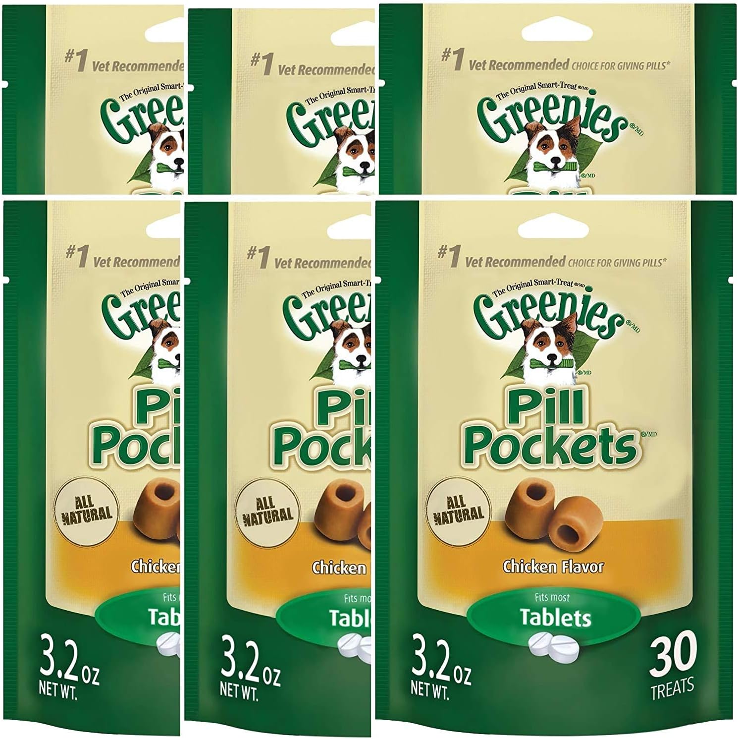 Greenies Pill Pockets Chicken Tablet Size 30 count | 6 PACK Dog Medicine Treats