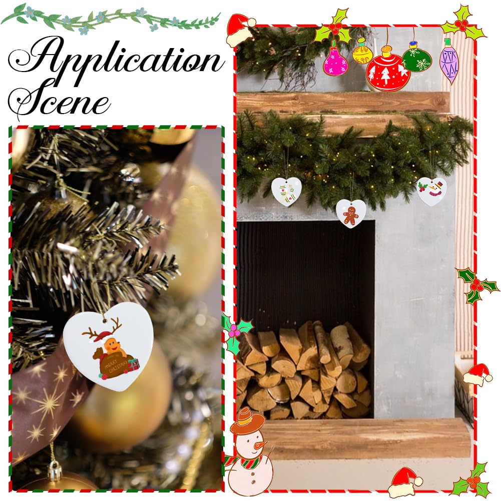 Lot de 12 décorations de sublimation en forme de cœur en céramique avec cordons en porcelaine blanche à suspendre pour sapin de Noël, mariage, loisirs créatifs