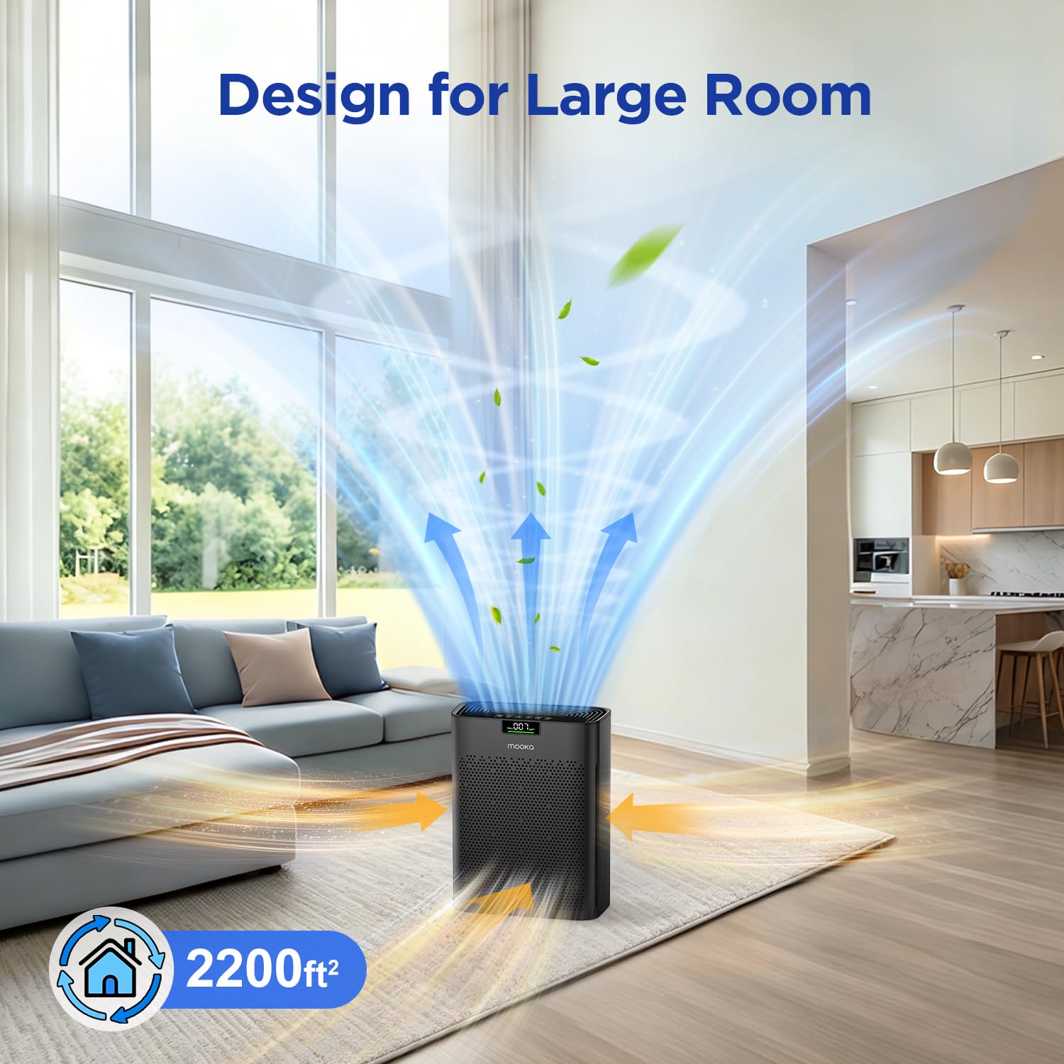 2000 m² domowy oczyszczacz powietrza z zmywalnymi filtrami, gąbka zapachowa, filtr HEPA MOOKA H13, oczyszczacz powietrza dla zwierząt domowych do sypialni