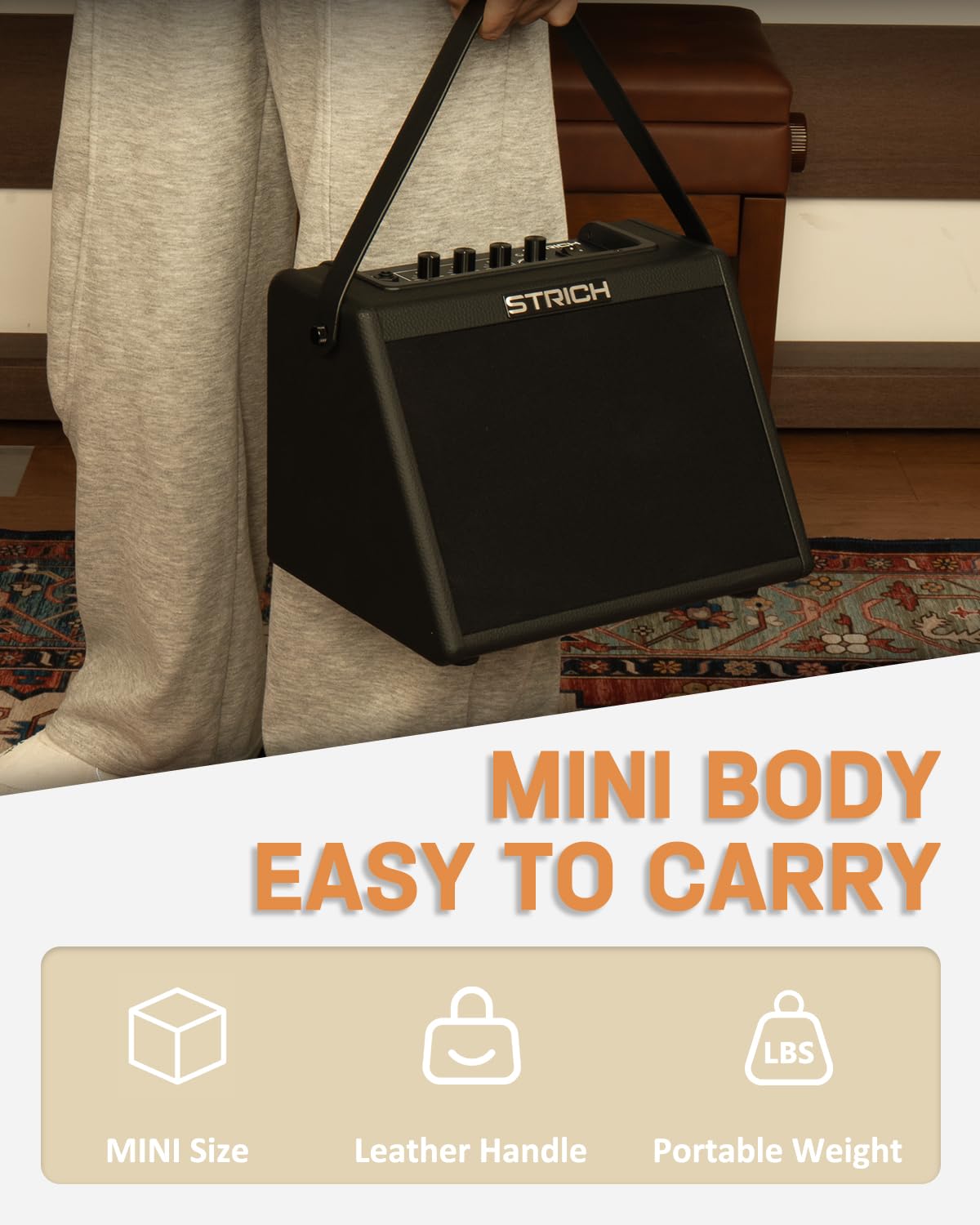STRICH Amplificatore elettronico per batteria da 20 W, amplificatore per batteria wireless, altoparlante portatile per batteria e tastiere elettroniche, amplificatore compatto per casa, studio e