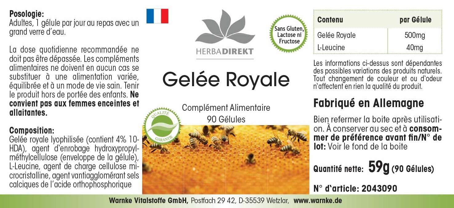 Gelée Royale 2000 mg - Extrait 4:1 500 mg - 90 gélules | Herba Direkt - Qualité des pharmacies allemandes