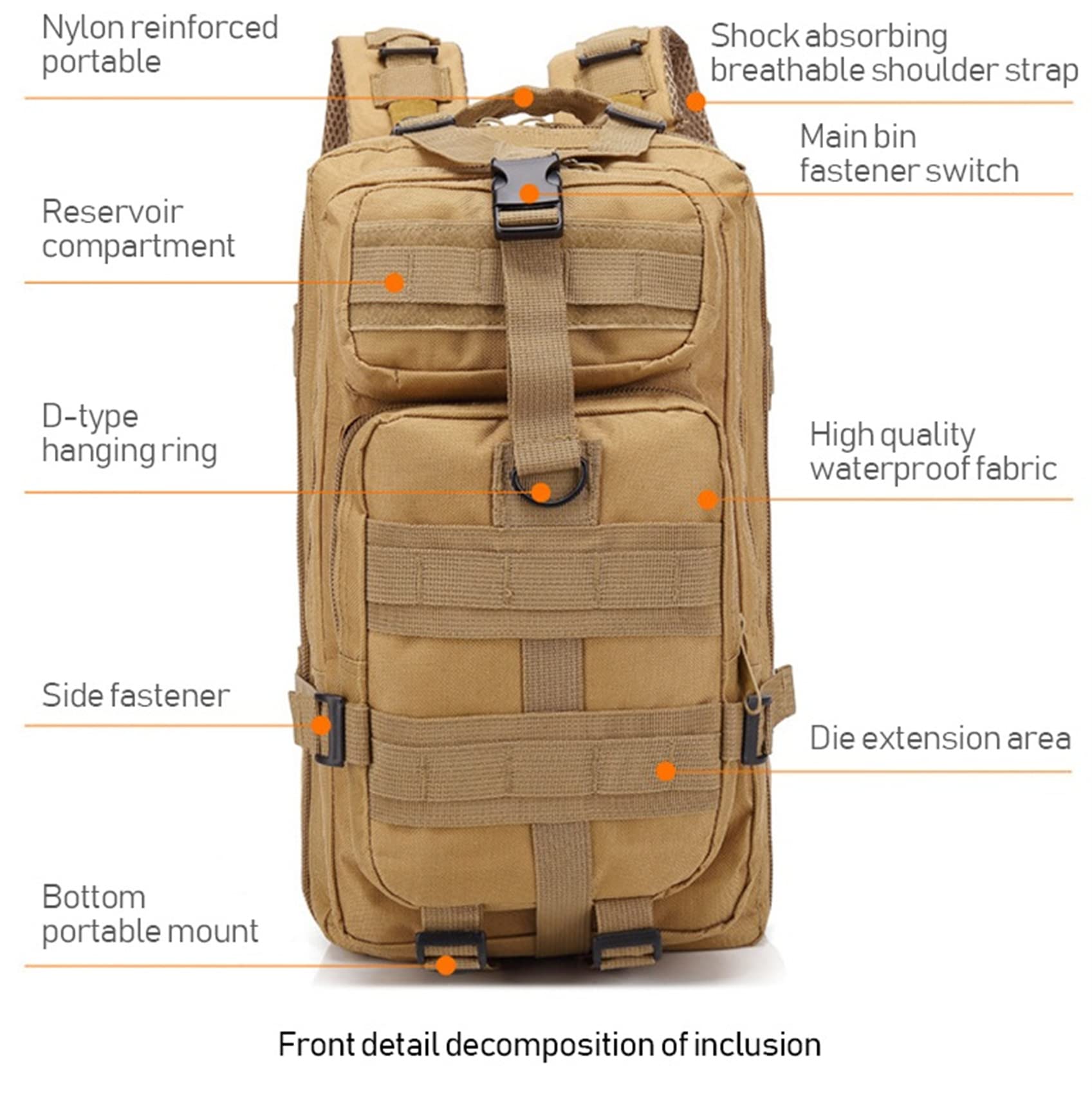 Sac à Dos Tactique 30L Camouflage – Randonnée Survie Voyage – Nylon Vert
