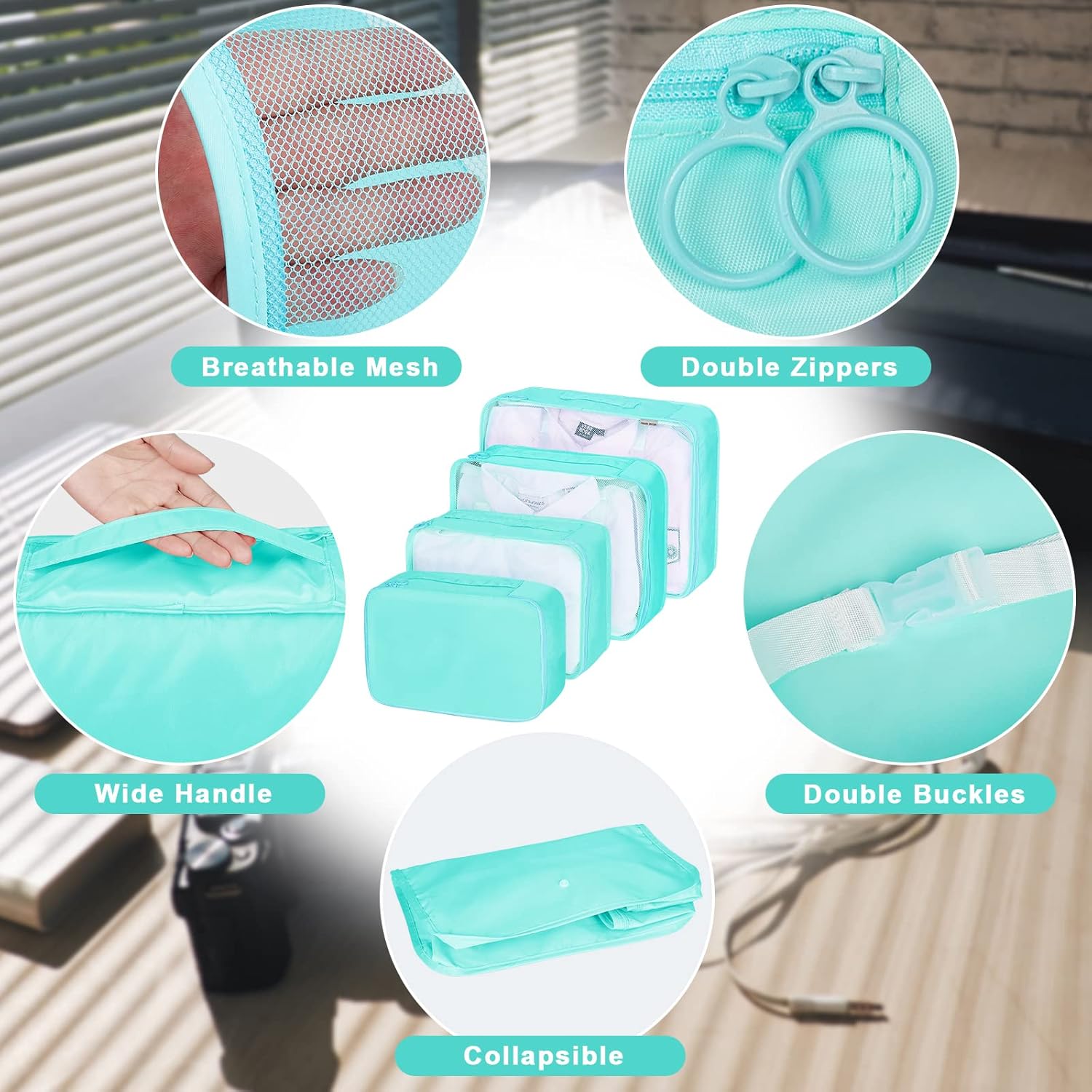 Yordawn 10 Pezzi Set Organizer Valigia Salvaspazio Impermeabili Cubi di Imballaggio leggero Kit Viaggio Accessori Utili Organizer Borse Abiti da Viaggio per Vestiti Scarpe Cosmetici Intimo, Blu acceso - Immagine 4