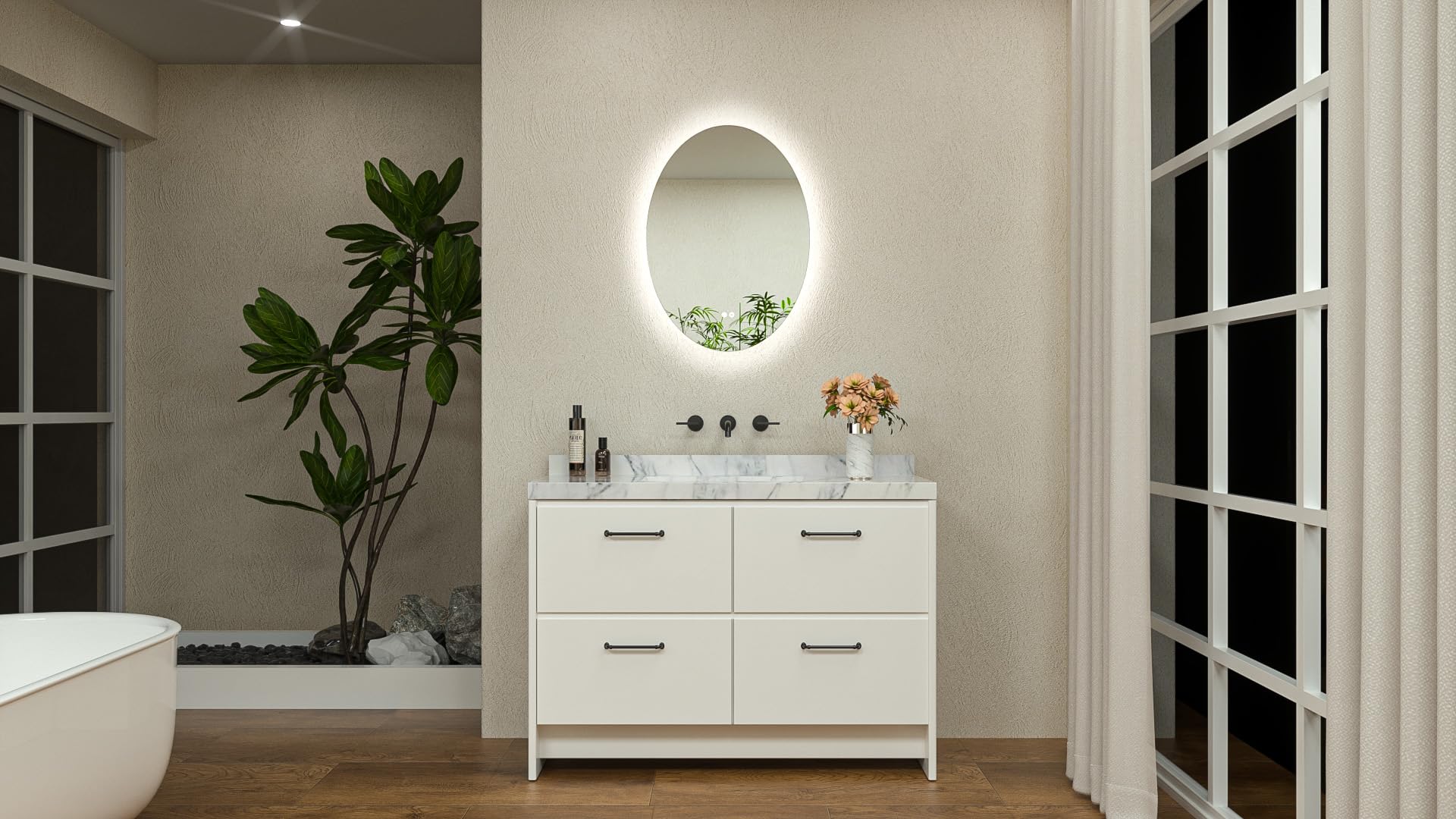 TETOTE Ovaler LED-Spiegel für Badezimmer, 22 x 30 cm, 3 Farben, weiß/warm/natürliche Hintergrundbeleuchtung, dimmbar, beschlagfrei, Kosmetikspiegel mit Lichtern für Make-up, Wandmontage, beleuchteter