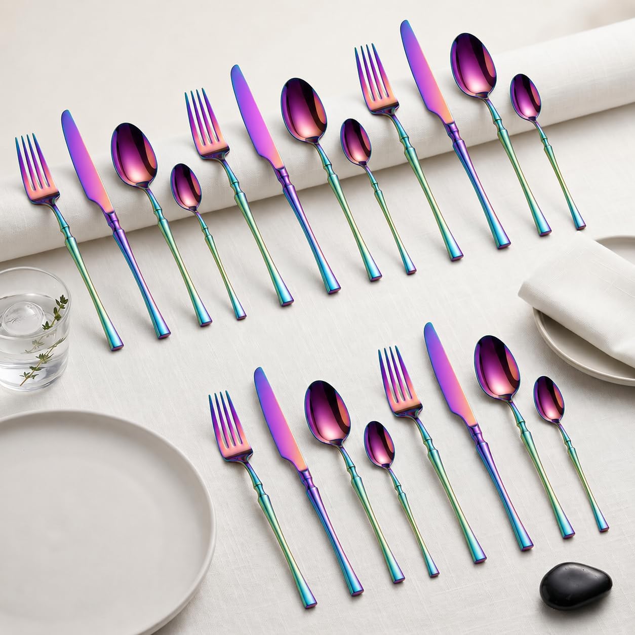 KitchAntique Rainbow Silverware Set | Satin Finish 20-Piece Korean Vintage Style Flatware Set | Dishwasher Safe Stainles