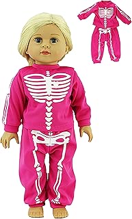 Hot Pink Skeleton Halloween Pajamas CostumeOutfit for 18-Inch Dolls | Premium Quality & Trendy Design | Dolls Clothes | Outfit Fashions for Dolls for Popular Brands