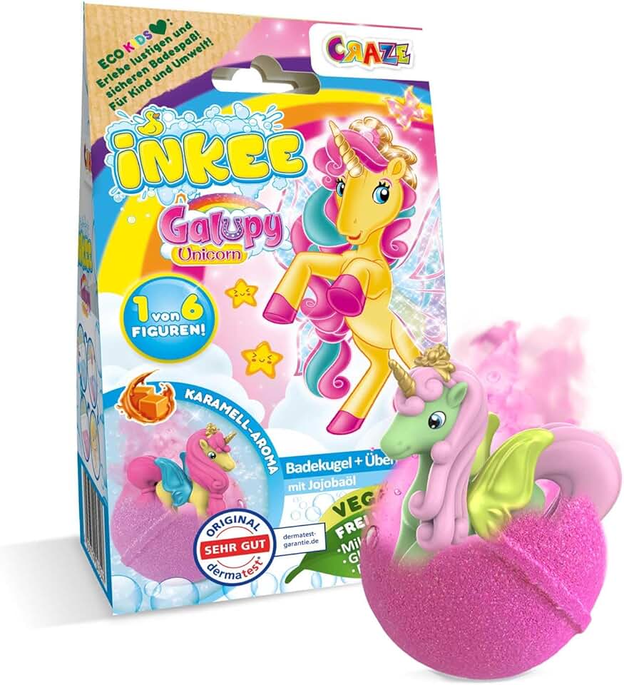INKEE Surprise Galupy Unicorn | Einhorn Badebombe Kinder mit Überraschung, Badekugel 100g mit GALUPY