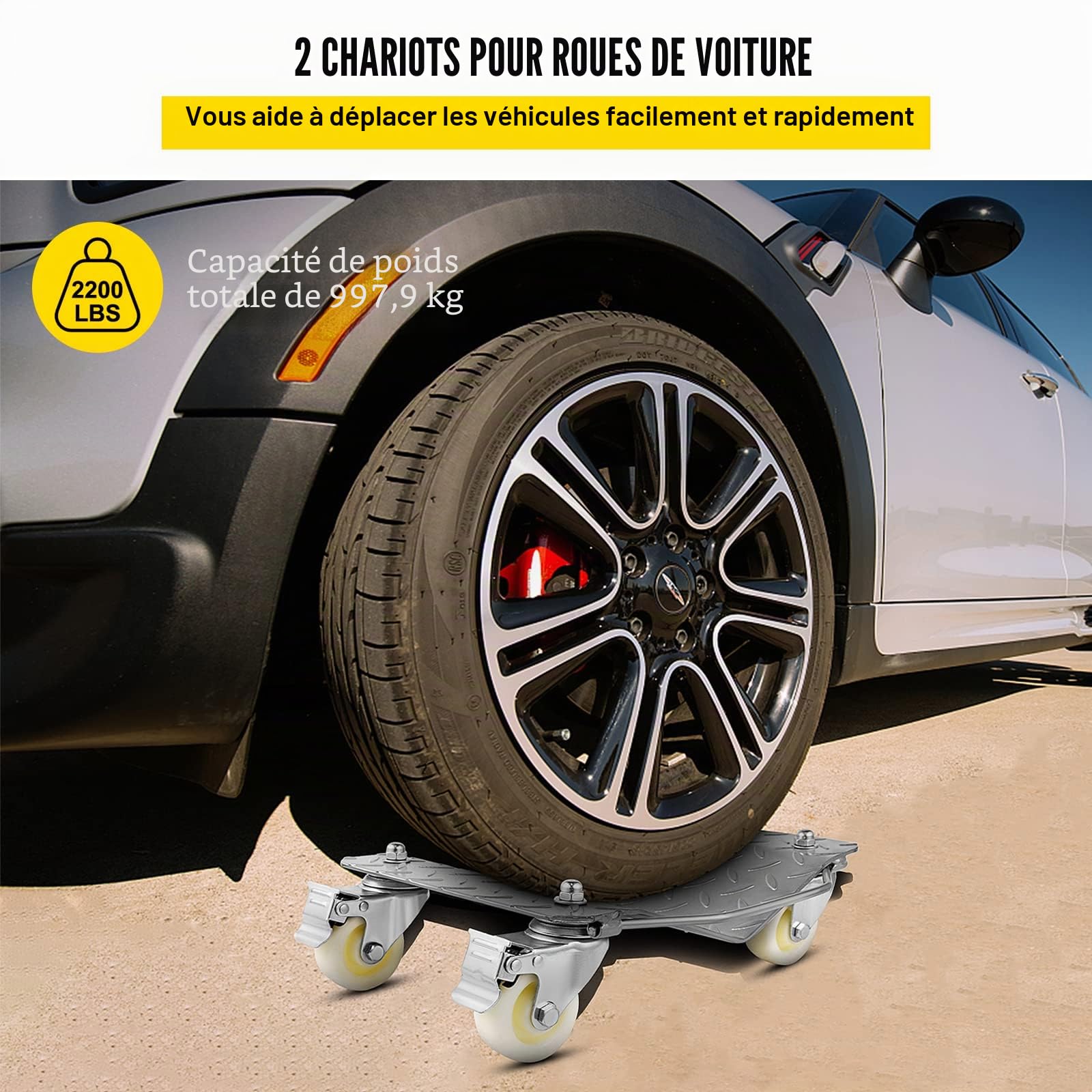 VEVOR Chariots de Manutention de Voiture, 2 pcs Capacité 500 kg Chariot de Déplacement, Plate-Forme 48x30 cm Chariot à roulettes, Aide à la Manœuvre Automobile Aide au Transport Véhicules
