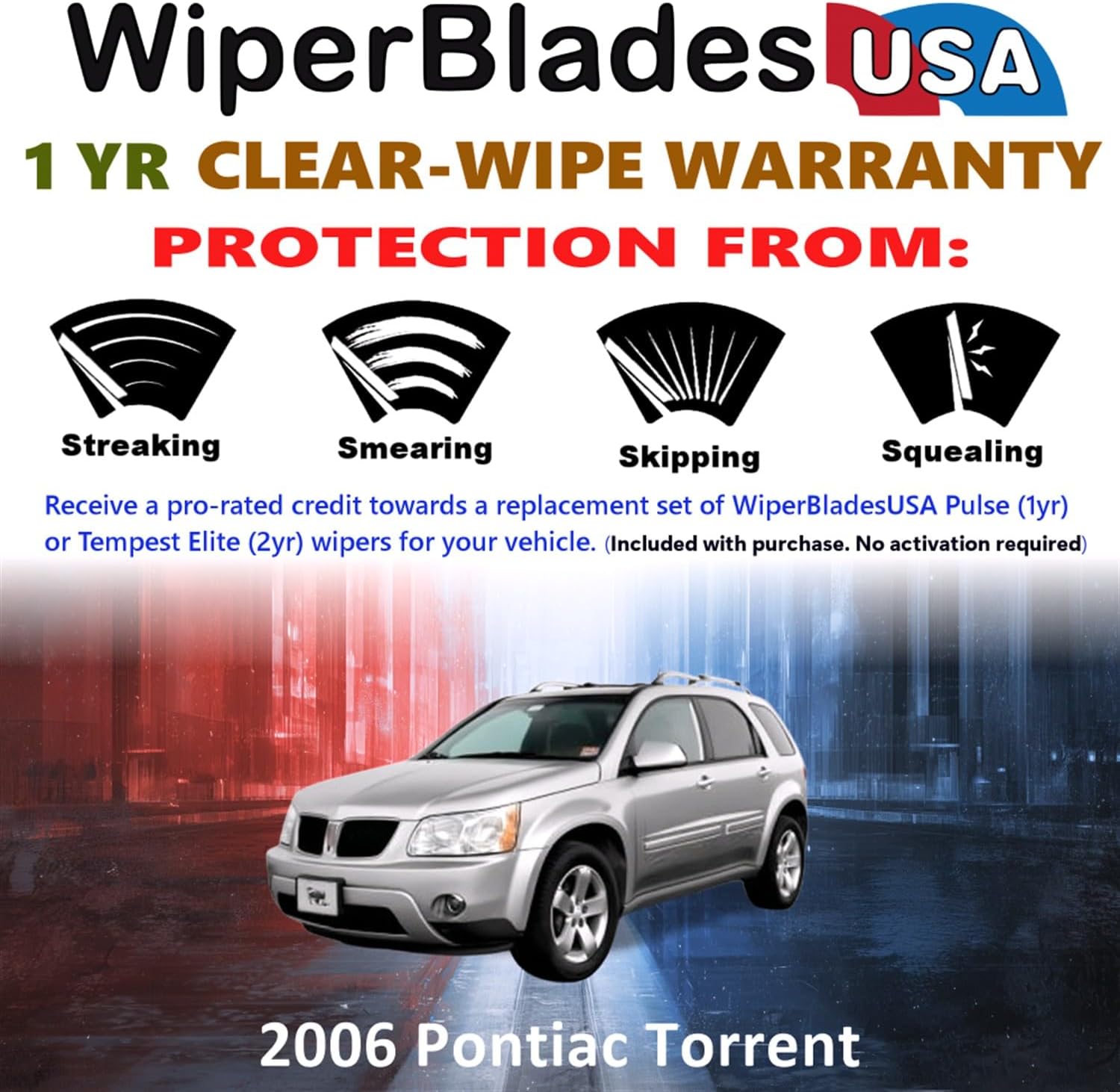 WiperBladesUSA Wiper Blades Set w/ 1yr warranty compatible with Pontiac Torrent 2006 Wipers (Set of 3) w/Rear Wiper Pulse Wipers