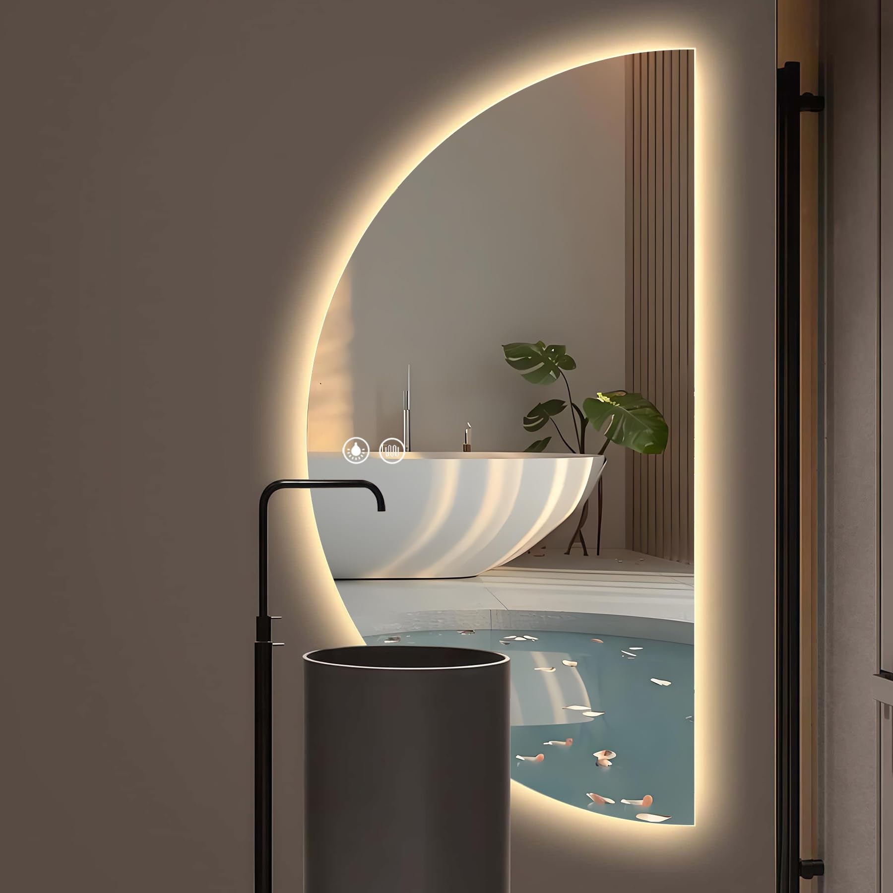 GXSDYYDS Half Moon Bathroom Mirror with LED Lights, Anti-Fog, Backlit Stepless Dimming, IP66, 90x45cm Frameless Irregular Shape Anti Fog LED Bathroom Mirror, for Modern Bathroom Wall(B, 90 * 45CM)